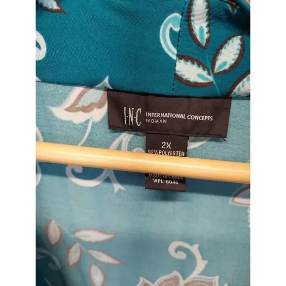 INC Womens Plus Blouse 2X Sleeveless Shirt Tank Top Teal Paisley - Picture 2 of 3
